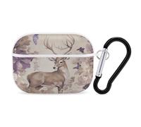 Deer Birds with Flowers Earbuds Organizer Shockproof Protective Airpods Pro Cover with Carabiner Clip Anti Fall Carrying Earphone Case Cover for Airpods Pro 2nd Generation White