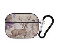 Deer Birds with Flowers Earbuds Organizer Shockproof Protective Airpods Pro Cover with Carabiner Clip Anti Fall Carrying Earphone Case Cover for Airpods Pro 2nd Generation Black