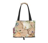Deer Birds With Flowers Printed Pet Tote Bag -Travel Pet Puppy Dog Carrier Backpack Tote Shoulder Bag For Subway/Shopping/Hiking/Traveling