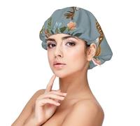 Deer Birds With Flowers Satin Bonnet Silk Bonnet, Hair Bonnet For Sleeping, Soft Double Layer Silk Sleeping Cap Hair Wrap For Women Natural Curly Braided Long Hair