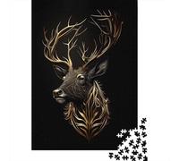 Deer Black Gold 1000-Piece Puzzle for Adults, 52x38cm/1000pcs, A Relaxed Project for Colder Days; Low-dust Card Pieces for Tidy Sorting