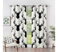 Deer Black out Curtains - Elk Curtains - Deer Head Wildlife Blackout Curtains 46 x 72 Inch (Width x Drop) 2 Panels, Hunting Wild Animal Eyelet Curtains & Drapes