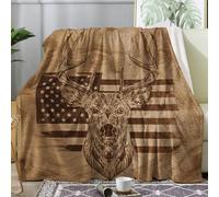 Deer Blanket Throw, Vintage Fleece Blanket for Bed Sofa Couch, Soft Cozy Flannel, 180x200 cm, Decor & Gifts (B22)
