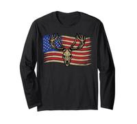 Deer Bow Hunting US Flag 4th of July Whitetail Buck American Long Sleeve T-Shirt