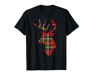 Deer Buck Animal Plaid Red Stewart Scottish Tartan T-Shirt