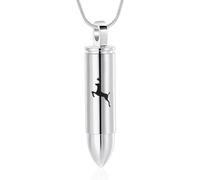 Deer Bullet Cremation Urn Necklace for Ashes Stainless Steel Memorial Cremation Jewelry for Loved One's Ashes Pendant, Metal, No Gemstone