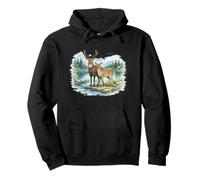 Deer by Mountain Lake Peaceful Nature Scene Pullover Hoodie
