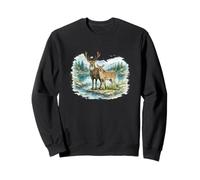 Deer by Mountain Lake Peaceful Nature Scene Sweatshirt