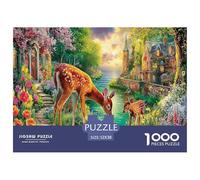 Deer by River 1000 Pc Puzzles for Adults Kids - Deer (pond Blooms) Jigsaw Puzzle Educational Game Challenge Wall Decoration52x38cm/1000pcs