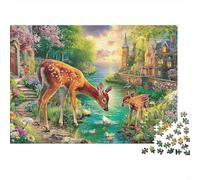Deer By River 1000 Piece Thick Cardboard Jigsaw Puzzle for Adults,Stream Fawns,Decompression Fun Present Activity Home Beautiful Decoration 70x50cm/1000pcs