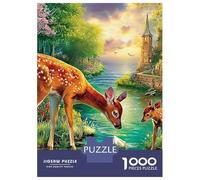 Deer by River Recycled Cardboard 1000-Piece Puppy in Forest Puzzle, Decompression & Stress Relief, Personalised Gift, Wall Decor & Home Holidays 70x50cm/1000pcs
