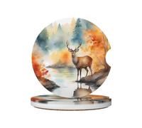 Deer by the river Absorbent Ceramic Car Coasters 2 Pack