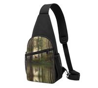 Deer By The River Casual Sling Bag Crossbody Shoulder Pack,Durable Polyester Chest Bag with Multiple Pockets and Key Holder,Adjustable Strap for Men Women