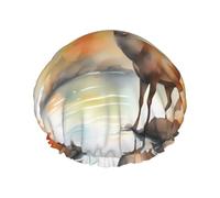 Deer by the river Double layer women's shower cap, reusable, large size design suitable for all hair lengths, suitable for girls, spa and home salon use.