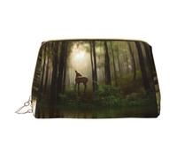 Deer by The River Makeup Bag for Travel, Leather Cosmetic Bag Portable Toiletry Bags Cosmetic Cases for Women Men