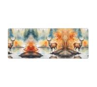 Deer by The River Printed Gaming Keyboard pad Rubber Desktop Mouse pad Suitable for Office use 12 x 31.5 inches