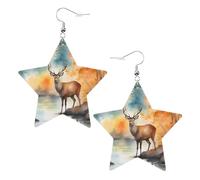 Deer by the river Prints Leather Star-Shaped Earrings Lightweight And Stylish Accessories For Parties Dances And Everyday Life.