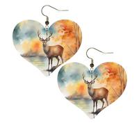 Deer by the river Prints Stylish Heart-Shaped Earrings Lightweight Women'S Accessories Perfect For Parties And Valentine'S Day.
