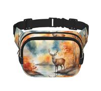 Deer by the river Square Double-Layer Waist Bag with Adjustable Strap for Outdoor Activities, Black, One Size
