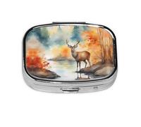 Deer by The River Square Pill Storage Box, Travel Portable Mini Pill Box, Vitamin Medicine Storage Box (2 Compartment Pill Box)
