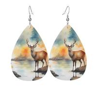 Deer By The River Teardrop Leather Earrings, Women'S Accessories, Versatile Earrings Suitable For Commuting And Travel.