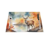 Deer by The River Woven Placemat 12x18 Inch - Non-Slip, 6 PCS Durable for Home and Kitchen Decor