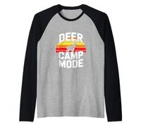Deer Camp Mode Buck Hunting Retro Sunset Raglan Baseball Tee