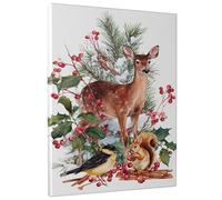 Deer Canvas Kitchen Wall Art, Nature Rustic Bird Squirrel Winter Green Wall Hanging Posters Artwork Prints Living Room Apartment Dining Decorations 16x20 Inch