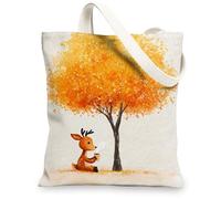 Deer Canvas Tote Bags, Cute Animal Design Reusable Shopping Bags, Fantastic Nature Design, Lightweight, Washable, orange, 13x15 Inch