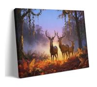 Deer Canvas Wall Art Elk in Autumn Forest Poster Wildlife Animal Picture Hunting Prints Vintage Rustic Farmhouse20x30inch(50x75cm)