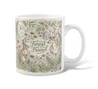 Deer Ceramic Coffee Mug, Nature Rustic Rabbit Flowers Fall Green Novelty Work Drinking Mugs with Handle Ideal for Friends Family Lovers Eldership Senior Co-Worker 11 Oz