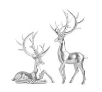 Deer Christmas Decor, 2-Piece Resin Table Decorations, Reindeer Sculpture Tabletop Decor Set, for Desktop Mantle Kitchen Shelf Fireplace Winter Holiday Home Study