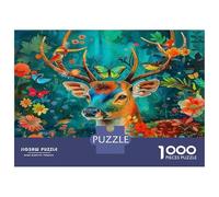Deer Colourful Deer in Flower Scene 1000 Pieces Adult Jigsaws Birthday Fun Activity for Rainy Days 52x38cm/1000pcs