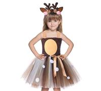 Deer Costume Kids - Elk Headband and Reindeer Mesh Dress, Tutu Skirt Christmas Holiday Outfit, for Girls Women Dance Stage Show | Photoshoot Birthday Party Festival Celebration Role Play Cosplay