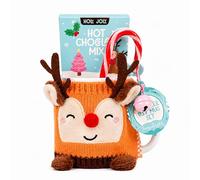 Deer Cosy Mug & Hot Chocolate Gift Set - Ceramic Mug with Cosy Deer Cover, 20g Hot Chocolate Mix, 10g Candy Cane & Metal Bell - Great Christamas Gifts for Stocking Fillers