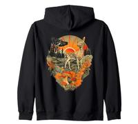 Deer Crow Forest Animal Art Retro Boho Mountain Sunset Zip Hoodie