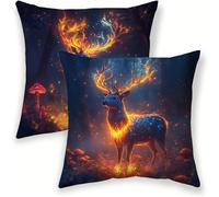 Deer Cushion Covers 20cm x 20cm Decorative Pillow Cases 2 pack, Waterproof Cushion Covers Animal, Double-Sided Printing Velvet Square Throw Pillowcases for Garden Sofa Bedroom Couch Living Room lj-297