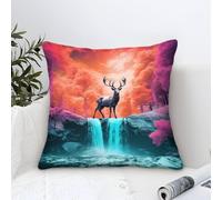 Deer Cushion Covers Modern Art Decorative,Colorful Fantasy Forest Pattern Square Pillow Case Soft Polyester Pillowcases Outdoor Patio Garden Bench Living Room Sofa Decor 40x40cm
