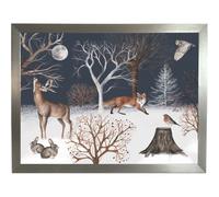 Deer Cushioned Lap Tray: Forest Animal Bean Bag Padded Laptop Lap Desk, Fox Eating Food Tray with Cushion (Silver Frame)