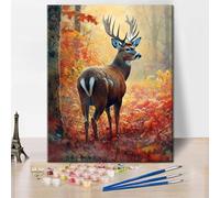 Deer DIY Paint by Numbers for Adults, Deer in The Forest Paint by Numbers with Brushes and Pigment Yellow Leaves Painting Kits Paintwork Art Crafts for Home (Frameless) 16"x20"Inch