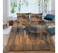 Deer Double Duvet Cover Set Wild Animals Bedding 3D Soft Comfort Microfiber Quilt Cover 200x200 cm with Zipper Closure and 2 Pillowcases for Kids Teenager Adults U.1635