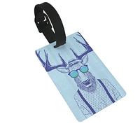 Deer Dressed Up Like Cool Hipster Fashion Creative 2 Pcs Luggage Tags, Privacy Cover ID Label Loop and Address Card for Travel Bag Suitcase
