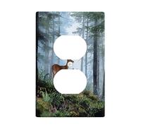 Deer Duplex Outlet Covers Wall Plate, Nature Rustic Fawn Forest Spring Green Plastic Standard Size Double Power Outlet Cover Plate for Home Living Room Bedroom Bathroom Decor