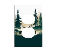 Deer Duplex Outlet Covers Wall Plate, Nature Rustic Trees Fog Fall Green Plastic Standard Size Decorative Receptacle Outlet Covers for Bedroom Bathroom Kitchen Entrance Decor