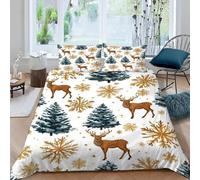 Deer Duvet Cover Double Christmas Trees and Snowflakes Bedding Set 3D Print Soft Microfiber Quilt Covers 200x200 cm with Zipper Closure and 2 Pillowcases 50x75 cm for Adults J.2986