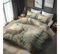 Deer Duvet Cover Sets Single Bedding 2 Piece, Hunting Rustic Forest Animal Pattern Reversible Quilt Cover & 1 Pillowcase, Soft Microfiber, Zip, Bedroom Decor & Gifts(BV87)