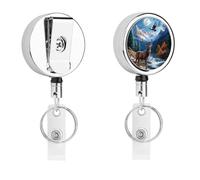 Deer Eagles1 Moon Cute Retractable Metal ID Badge Holder Reel Clip Keychain for Office Work
