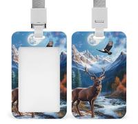 Deer Eagles1 Moon Funny ID Badge Holder with Lanyard Name Card Holders for Work Nurse Teacher