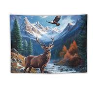 Deer Eagles1 Moon Funny Tapestry Backdrop Tapestries Aesthetic Wall Hanging Decor for Bedroom Living Room