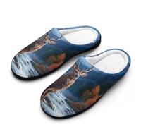 Deer Eagles1 Moon Women's Cotton House Slippers | Memory Foam Slippers Closed Toe Slip On Home Shoes for Indoor Outdoor